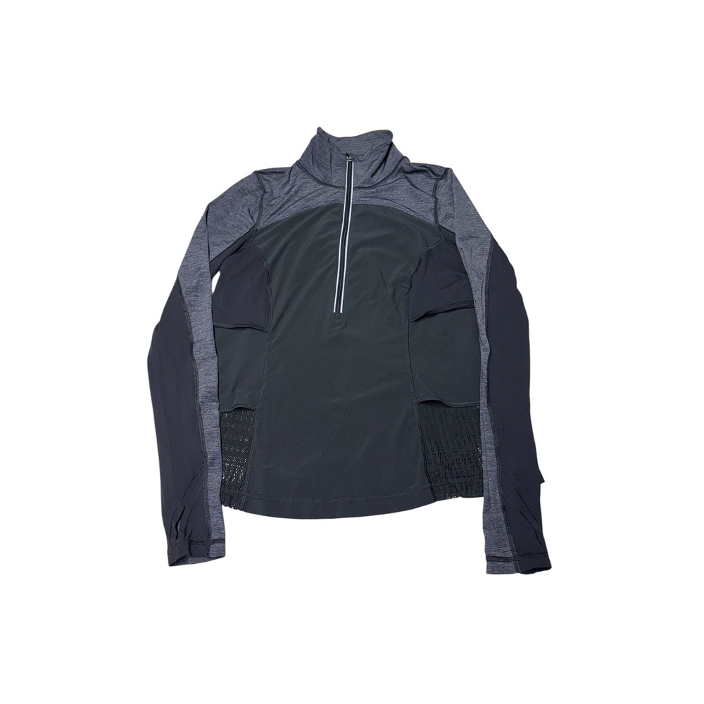 Lululemon Half Zip Pullover Grey Black Mesh Mixed Media Thumbhole Womens Size 6